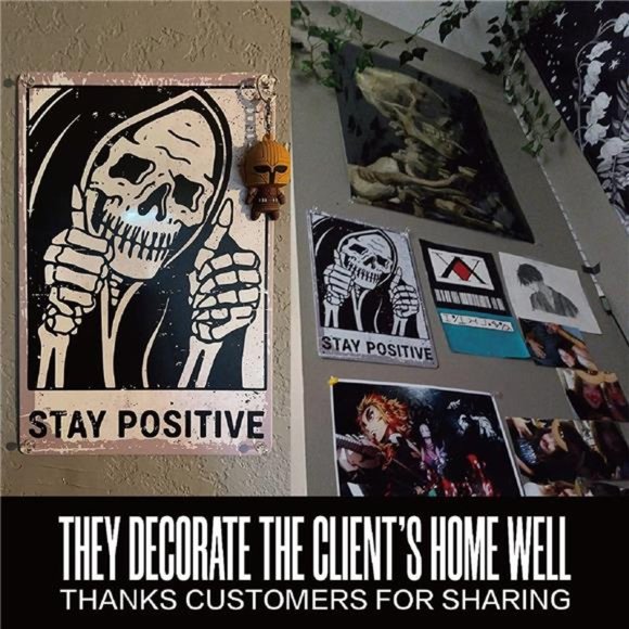Vintage Stay Positive Skull Sign Metal Tin Sign Wall Décor Funny - Retro Sign - Picture 3 of 7